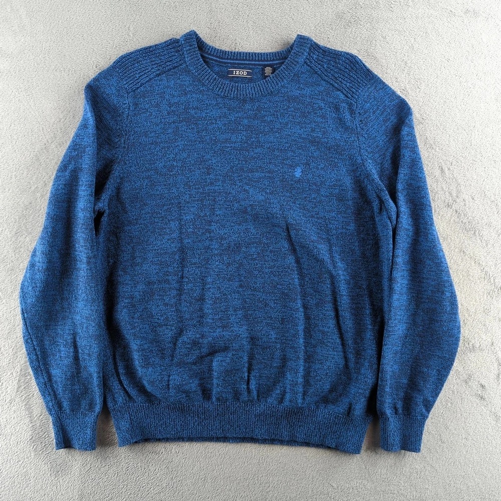 IZOD Sweater Mens Large Blue Heathered Pullover Knit Cotton Acrylic Crewneck